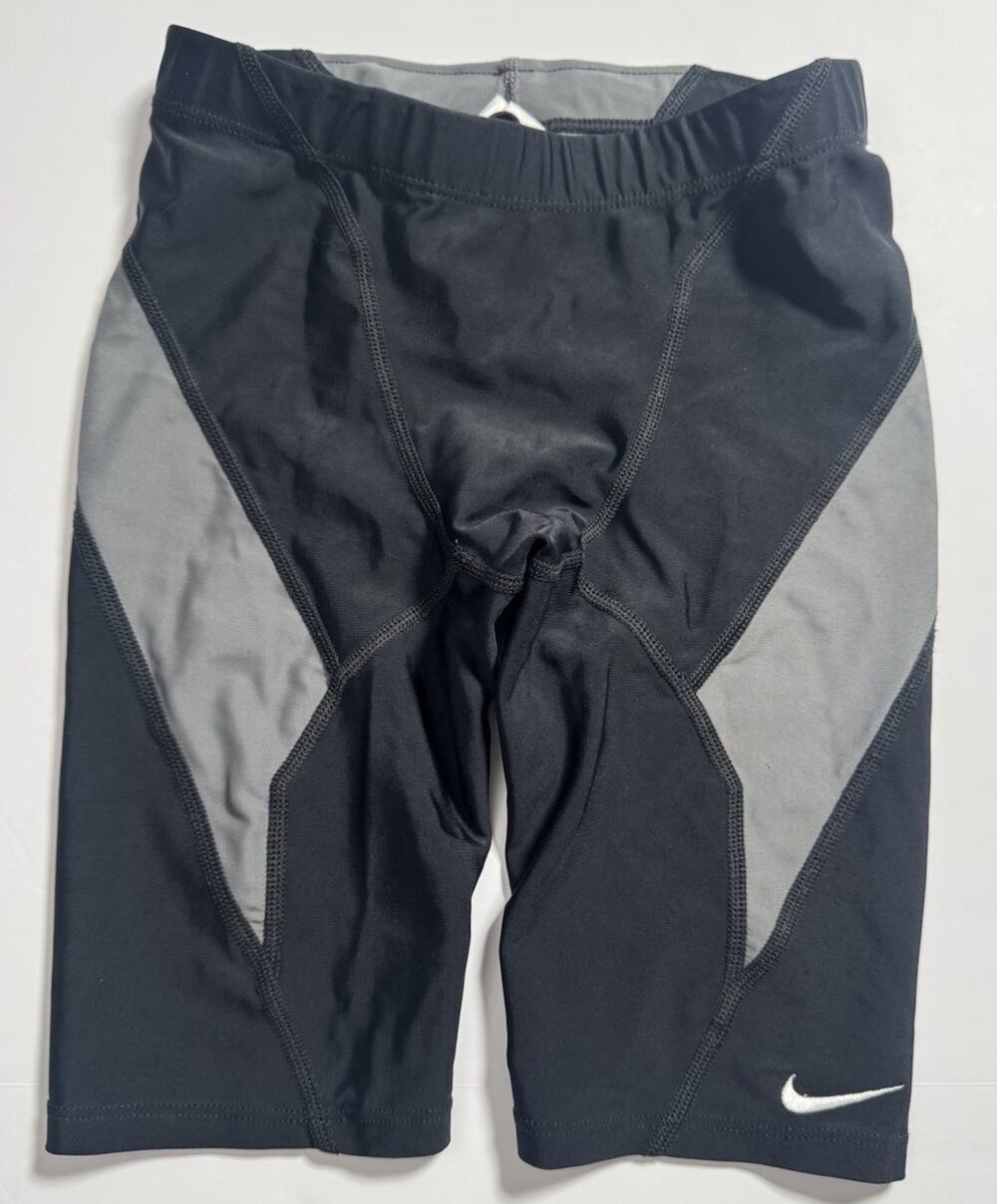 Nike Swim Boys Jammer Swim Shorts Black Gray Size 26 Youth 10-12 Dri-FIT